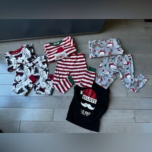 Set Of 3 2T Christmas Pajama Pj Sets Long Sleeve And Pants Holiday Winter Bundle